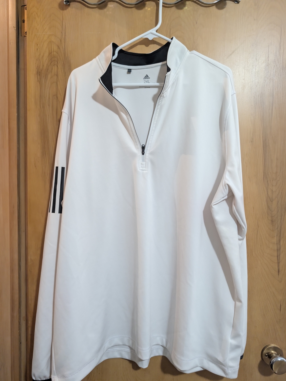 adidas White Quarter-Zip Performance Pullover with Black Trim